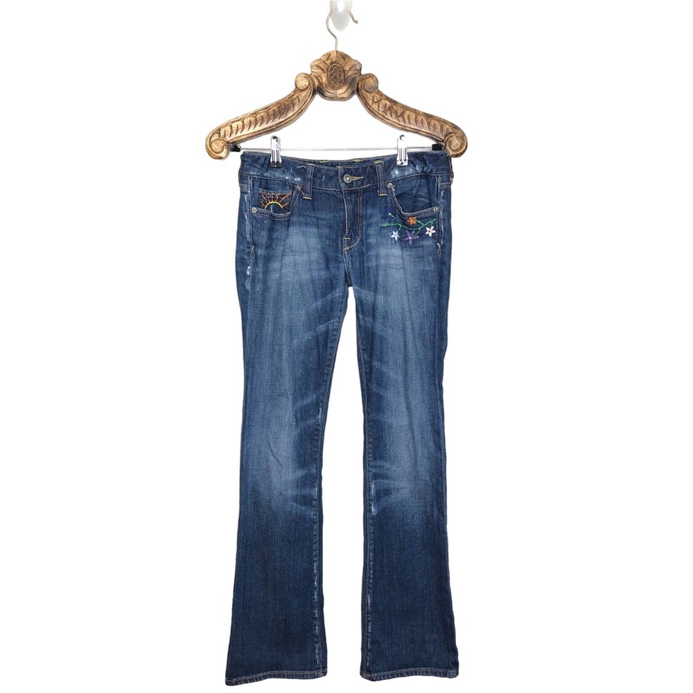 Lucky Brand Low Rise Boot Cut Jeans Embroidered Floral 6